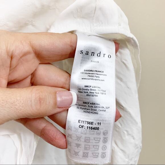 Sandro Paris Marka Lace/Embroidered Ruffle Short Sleeve Cream Top - Picture 4 of 8